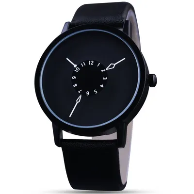 Black Dial Black Strap Round Shape Fashionable Watch For Unisex