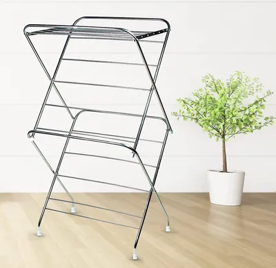 HOUSEWARE Stainless Steel Heavy Duty Double Pole 3 Layer Cloth Drying Stand  for Balcony | Clothes Stand for Drying| Cloth Stand