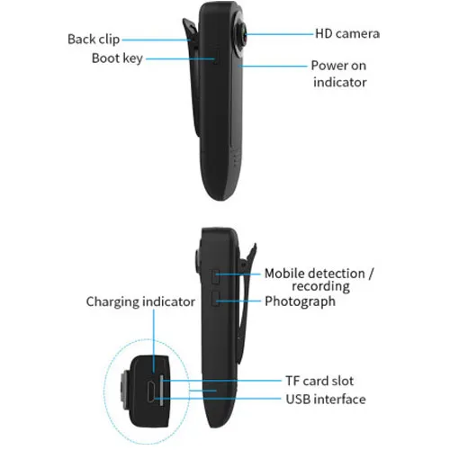 Mini Body Camera Clip Wearable Security Cameras Portable 1080P Pocket Cam  Video Recorder Small Sport DV DVR Dash Camera for Car Bike Home Office 