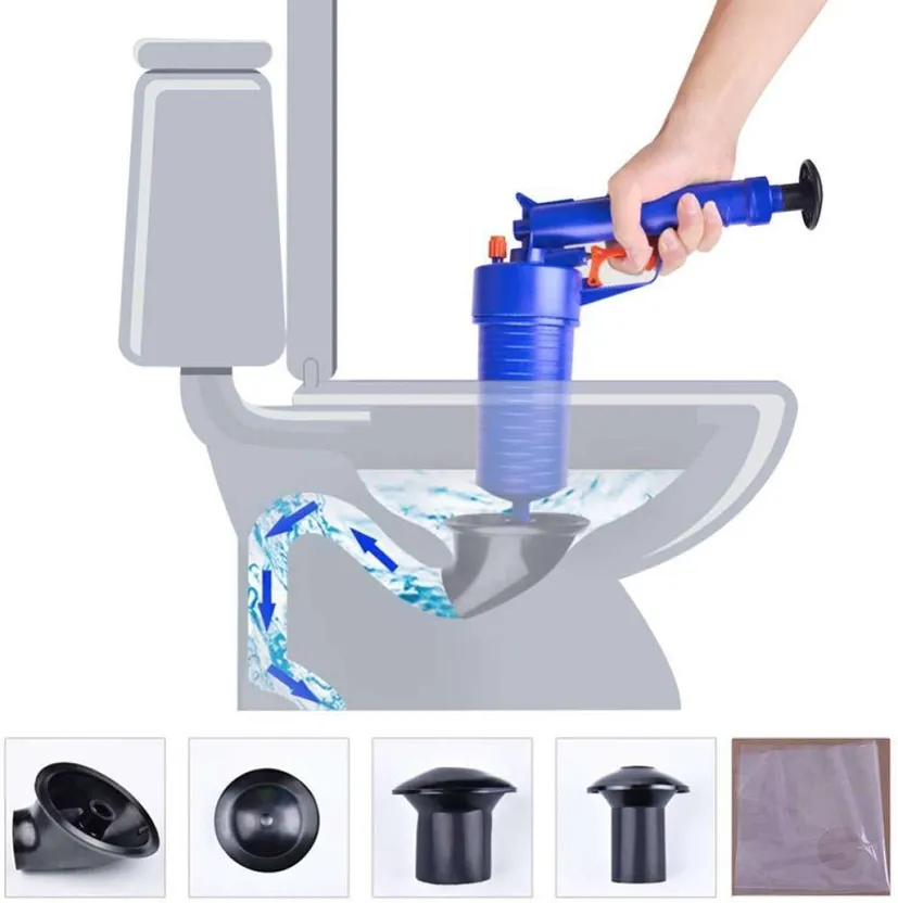 Toilet Plunger Drain Cleaner Drain Clog Remover With 4 Sized Suckers High  Pressure Air Drain Blaster Gun