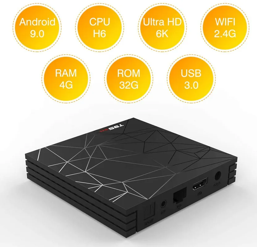 T95 Max Android TV Box 9.0, 4GB RAM 32GB ROM Smart TV Box 6K Ultra HD H.265  2.4GHz WiFi Ethernet