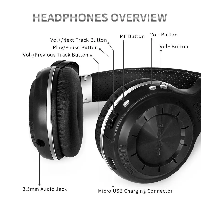 Bluedio T2 Plus Turbine Wireless Bluetooth Headphones with Mic