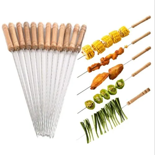 Minatee 12'' Barbecue Skewers Stainless Steel with Wood Handle