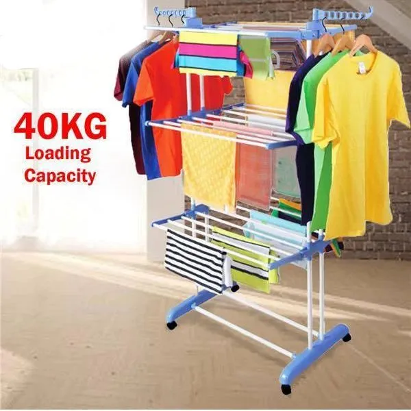 HOUSEWARE Stainless Steel Heavy Duty Double Pole 3 Layer Cloth Drying Stand  for Balcony | Clothes Stand for Drying| Cloth Stand