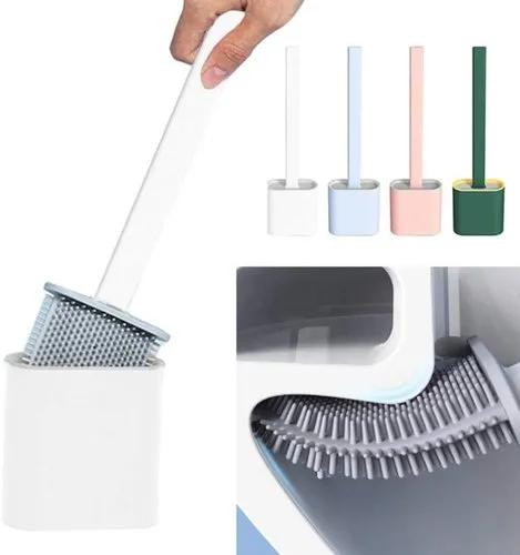 Long Handle Silicone Toilet Brush Holder Set Creative Bathroom Cleaning  Scrubber