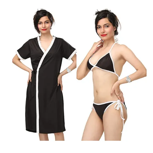 Combo Lingerie Set with robe and Bikini Bra Panty Buy Combo