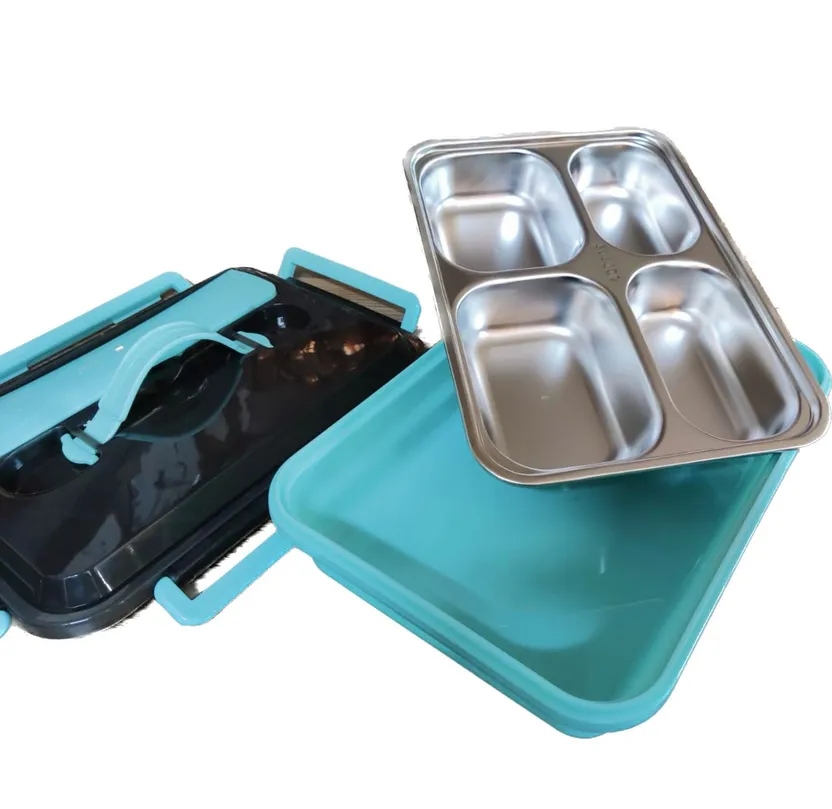 1set 304 Stainless Steel 4 Compartments Insulated Lunch Box With Handle,  Including 1 Stainless Steel Spoon, Chopsticks And Insulated Bowl, Microwave  Safe, Anti-scald, Leak-proof Bento Box, Suitable For Kids, Safe, Healthy,  And