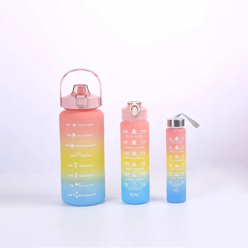 3 Motivational Glitter Water Bottle 3 in 1 with Straw Time Marker  2L+900ml+500ml - 99 Rands