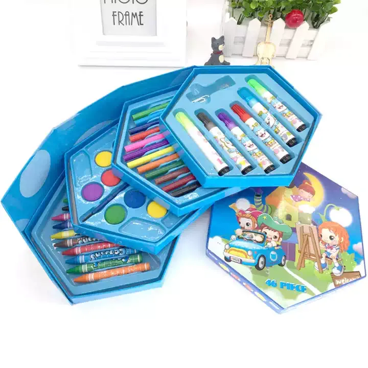 46 Pcs Drawing Set for Kids ,Set with Color Box, Pencil Colors Crayons  Colors Water Color