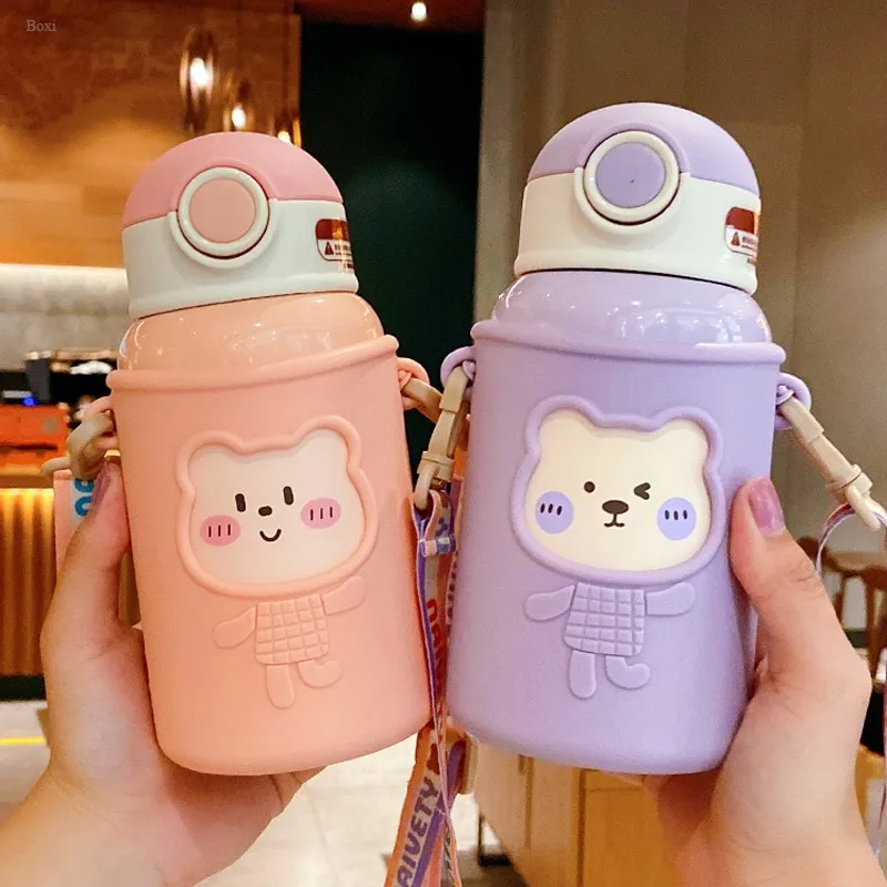 550ml 1 Cup With 2 Covers Children's Thermos Children's Portable Cute  Cartoon 316 Stainless Steel Water Bottle With Straw Children's School Water  Cup