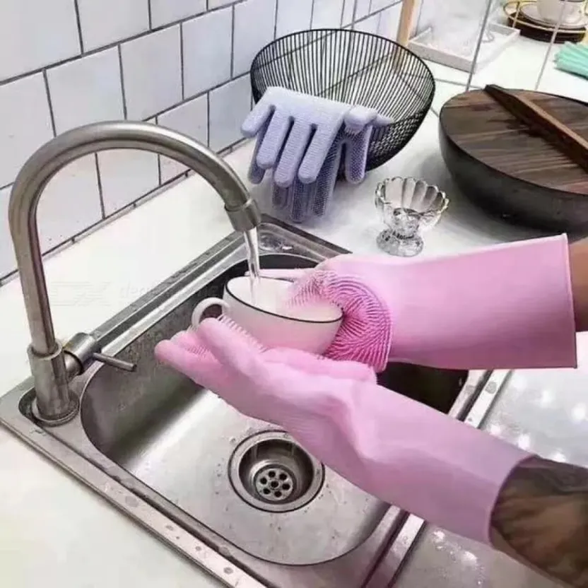 Magic Silicone Dishwashing Gloves Kitchen Tool for Cleaning, Dish Washing