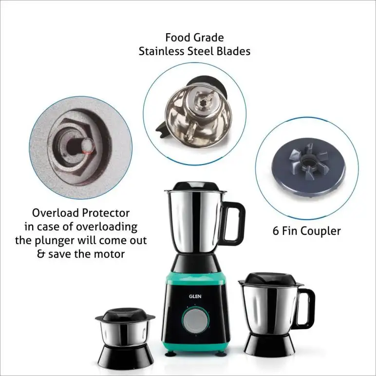 Glen Mixer Grinder 500W with 3 Stainless Steel Liquidiser, Grinder