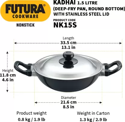 Stainless Steel Heavy Bottom Kadhai/ Deep Fry Pan Round Bottom